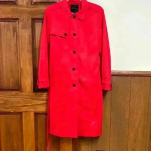 Talbots Red Raincoat/Overcoat/Trench Coat W/Belt 2 Front Pockets Lined Size M